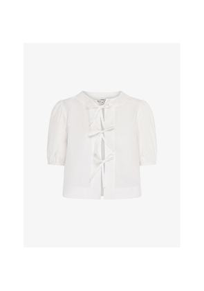 Womens Omnes Apollo Bow-Embroidered Cotton Blouse