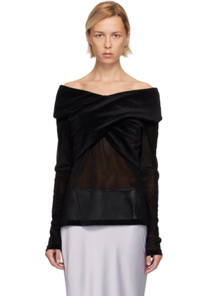 Anna Sui Black Velvet Mesh Off the Shoulder Top
