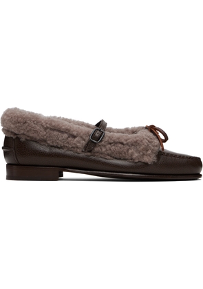 HEREU Brown Lorea Curly Shearling Loafers