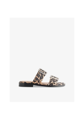 Womens Ganni Leopard Feminine Denim Sandals