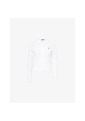 Womens Polo Ralph Lauren Logo-Embroidered Collar Cable-Knit Cotton Cardigan