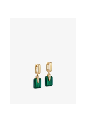 Womens Astley Clarke Deco 18ct Yellow Gold Vermeil, Malachite and White Sapphire Drop Huggies