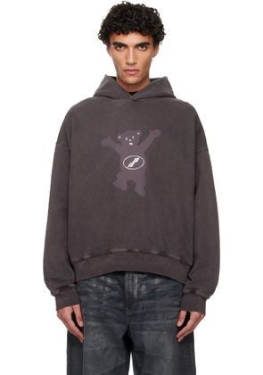 We11done Gray Pigment New Teddy Logo Hoodie