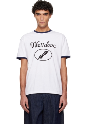 We11done White Cursive Logo Fitted Ringer T-shirt