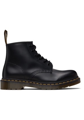 Dr. Martens Black 101 Yellow Stitch Smooth Leather Ankle Boots