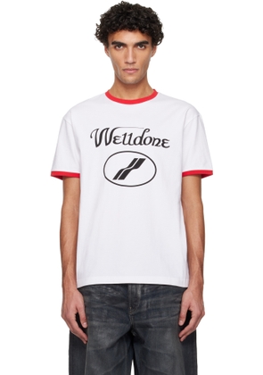 We11done White Cursive Logo Fitted Ringer T-shirt