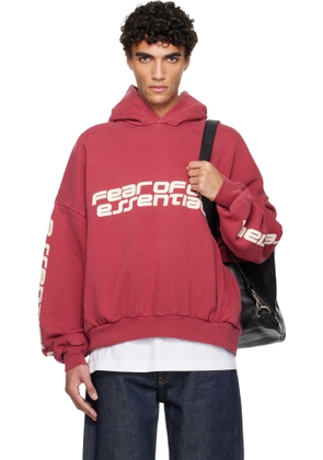 Fear of God ESSENTIALS Red Holiday Cropped Relaxed Hoodie