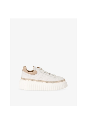 Womens Hogan H-Stripes Logo-Print Leather Low-Top Trainers