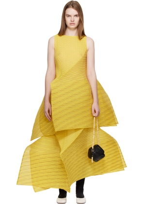 ISSEY MIYAKE Yellow Generic Stripes Machine Pleats Minidress