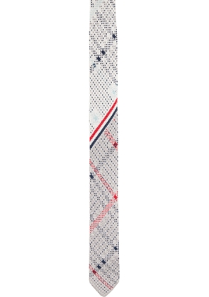 Thom Browne White Plaid Check Silk Knit RWB Tie