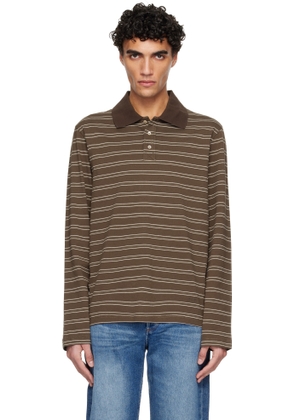 A. P.C. Brown Long-Sleeve Striped Polo