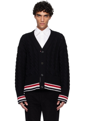 Thom Browne Black Merino Baby Cable Stitch RWB Stripe Cardigan