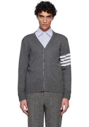 Thom Browne Gray Merino Wool 4-Bar Classic V-Neck Cardigan