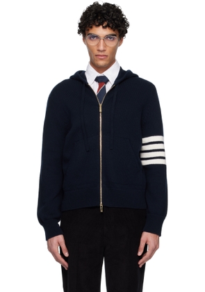 Thom Browne Navy Intarsia Zip Up 4-Bar Hoodie