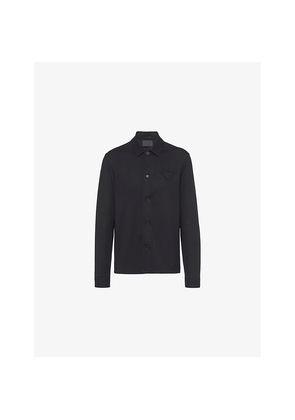 Mens Prada Logo-Patch Long-Sleeve Wool-Cashmere Shirt