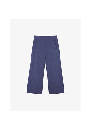 Womens The White Company Elasticated-Waist Wide-Leg Cropped Linen Trousers