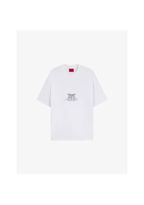 Mens Hugo Collegiate Logo-Print Oversized-Fit Cotton-Jersey T-Shirt