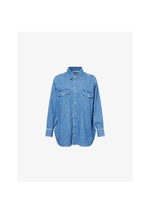 Womens Polo Ralph Lauren Relaxed-Fit Curved-Hem Denim-Blend Shirt