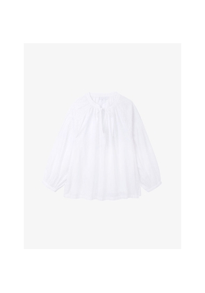 Womens The White Company Tie-Neck Long-Sleeved Cotton Blouse