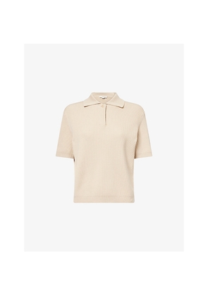 Womens Vince Ribbed Short-Sleeves Silk and Cotton Polo Shirt