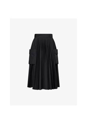 Womens Sacai Pleated Wrap-Front Woven Midi Skirt