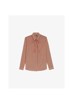 Womens The Kooples Striped Tie-Neck Stretch-Woven Shirt