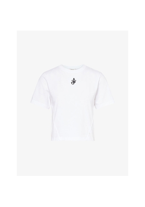 Womens JW Anderson Anchor-Embroidery Crop Cotton-Jersey T-Shirt