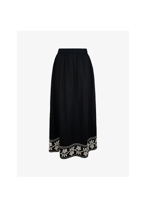 Womens Ro&Zo Embroidered-Panel Elasticated-Waist Stretch-Cotton Maxi Skirt