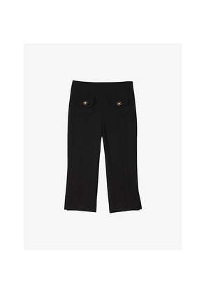 Womens Sandro Capri Button-Embellished Stretch-Woven Trousers