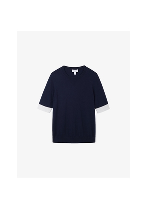 Womens The White Company Contrast-Trim Slim-Fit Cotton-Blend T-Shirt