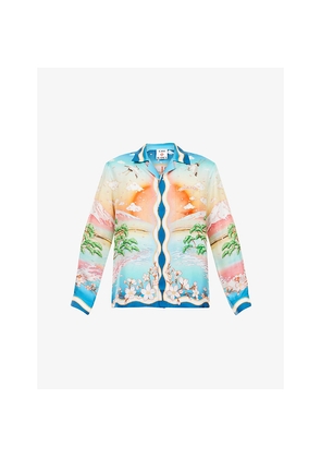 Mens Casablanca Cuban Graphic-Print Silk Shirt
