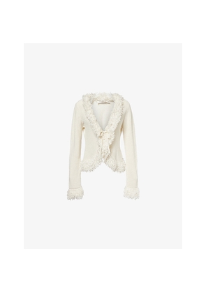 Womens Aya Muse Fringed V-Neck Knitted Top