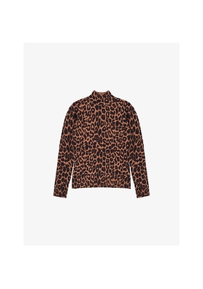Womens Ro&Zo Leopard-Print High-Neck Cotton-Cashmere Blend Top