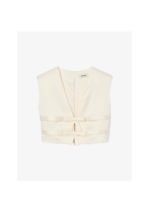 Womens Sandro Tie-Front Sleeveless Cropped Satin Top