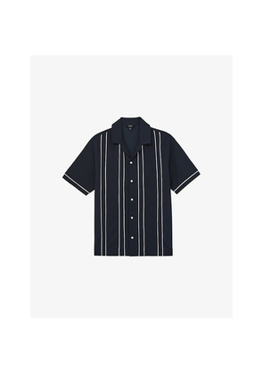 Mens Reiss Sander Cuban-Collar Striped Stretch-Woven Shirt