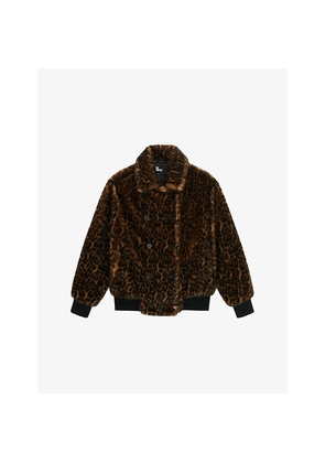 Womens The Kooples Leopard-Print Double-Breasted Faux-Fur Jacket
