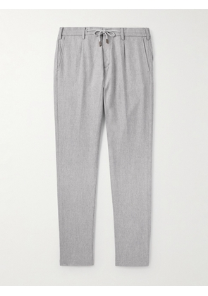 Eleventy - Slim-Fit Straight-Leg Pleated Stretch Wool and Cashmere-Blend Drawstring Trousers - Men - Gray - UK/US 29