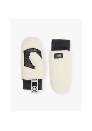 Womens UGGfluff Fleece and Leather Mittens