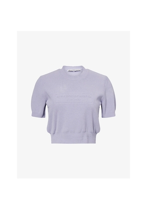 Womens Alexander Wang Cropped Embossed-Brand Knitted Top