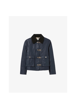 Womens Claudie Pierlot Contrast-Collar Short Waxed Parka Coat