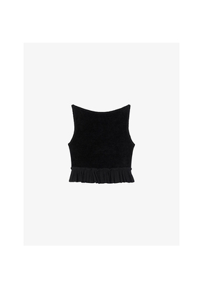 Womens Sandro Ruffled Sleeveless Stretch-Knit Crop Top