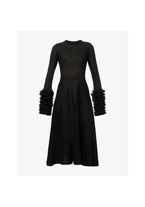 Womens Alaia Frill-Cuff Knitted Wool-Blend Midaxi Dress