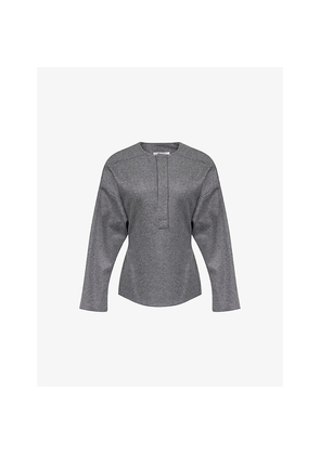 Womens Victoria Beckham Henley Gathered Wool and Cashmere Top