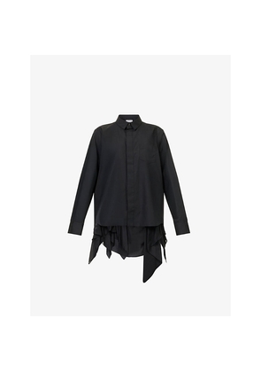Womens Sacai Layered-Hem Long-Sleeve Cotton-Poplin and Satin Shirt