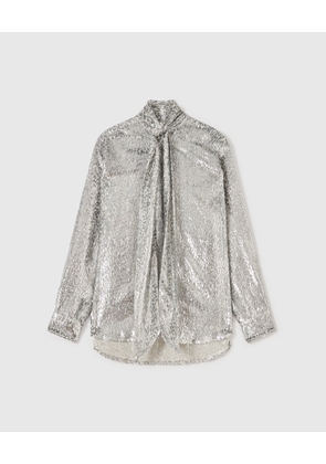 Stella McCartney - Metallic Velvet Tie-Neck Shirt, , Size: 42