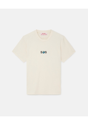 Stella McCartney - SOS Embroidered Short-Sleeve T-Shirt, Woman, Dune beige, Size: S