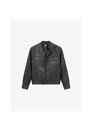 Mens The Kooples Notched-Collar Straight-Cut Leather Jacket