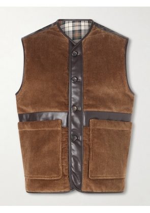 Drake's - Padded Leather-Trimmed Cotton-Corduroy Gilet - Men - Brown - UK/US 38