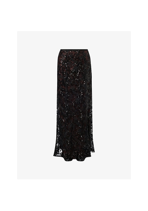Womens Me And Em Sequin-Embellished Mesh-Overlay Maxi Skirt