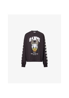 Womens Ganni x Disney Daisy Duck Round-Neck Cotton-Jersey Sweatshirt